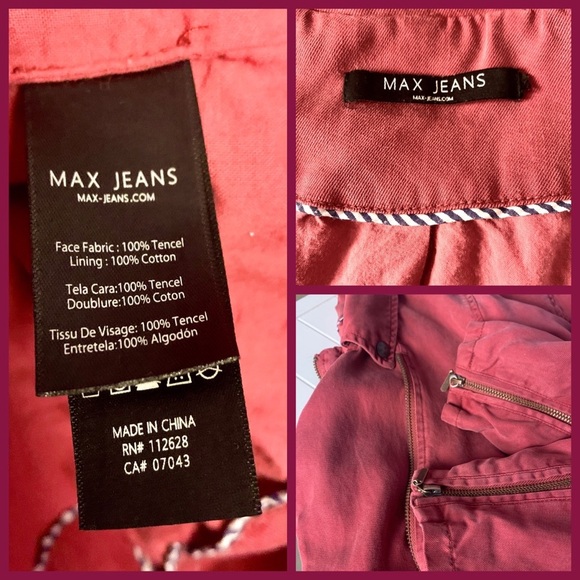Max Jeans Valley of Fire Tencel Maroon Jacket Utility Streetwear Full Zip - Picture 6 of 9